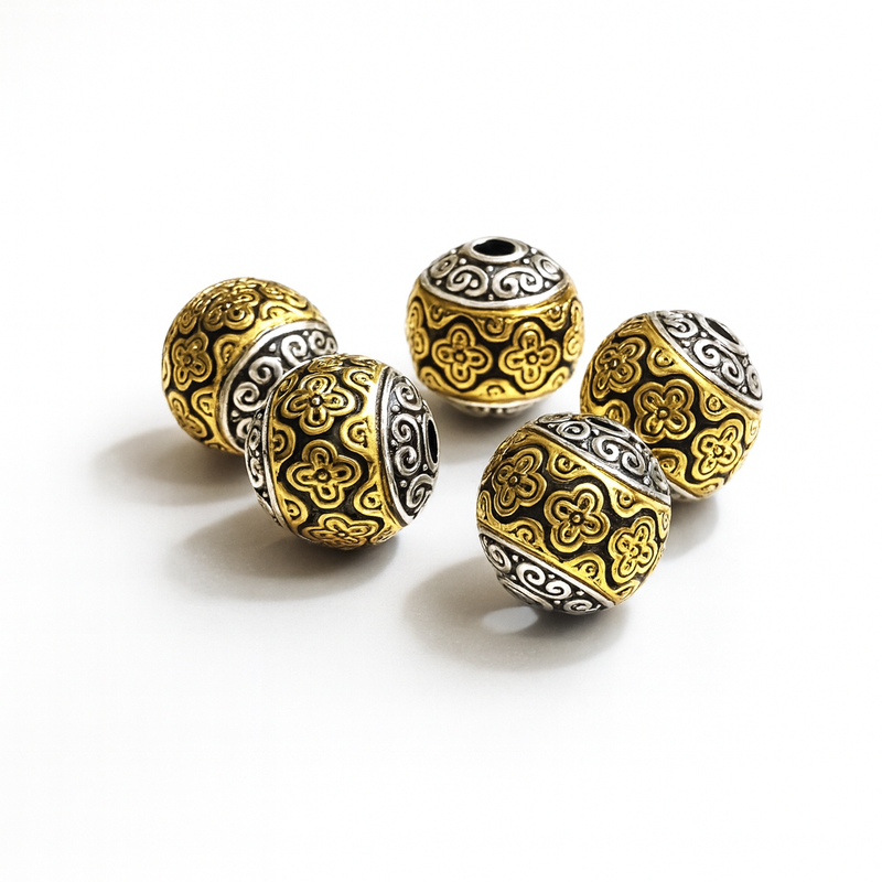 Gold & Silver Etched Metal Beads – Tibetan-Style Spacer Beads for Jewelry Making (Set of 5) - 8 Styles to Choose From
