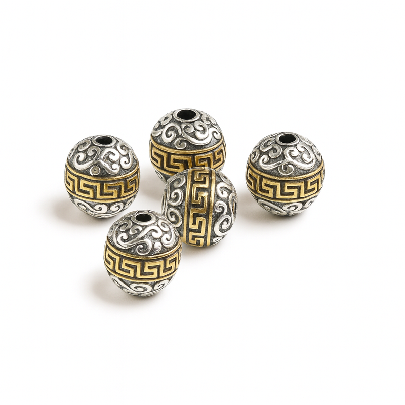 Gold & Silver Etched Metal Beads – Tibetan-Style Spacer Beads for Jewelry Making (Set of 5) - 8 Styles to Choose From