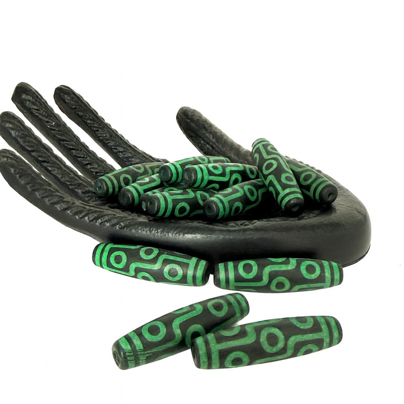 14x50mm Tibetan Agate Bead | Green and Black Tibetan Agate | DIY Jewelry Designs | 1 Piece