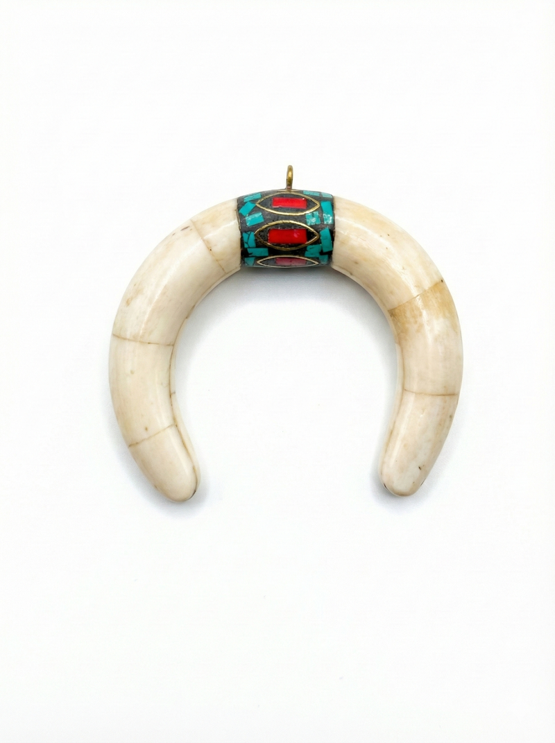 Carved Horn Pendants – Boho Tribal Crescent Focal Pendants– Gold-Tip & Wrapped Styles