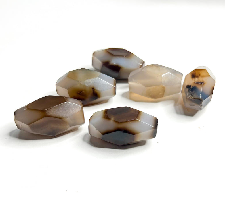 30mm Faceted Agate Focal Beads | Gray and Brown Agate | 15x30mm Focals | DIY Jewelry Supplies