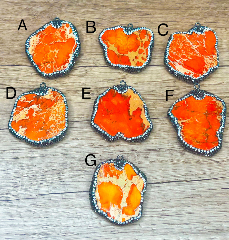 50-56mm Stunning Imperial Sea Sediment Jasper | Gemstone Pendants | Bright Colors | Natural Stone Pendant/Charm |  Crystal Bezel