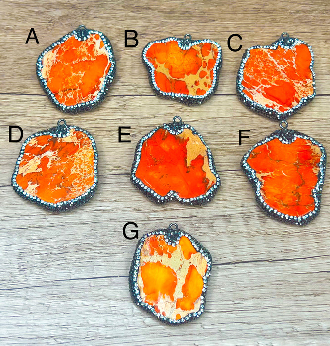 50-56mm Stunning Imperial Sea Sediment Jasper | Gemstone Pendants | Bright Colors | Natural Stone Pendant/Charm |  Crystal Bezel