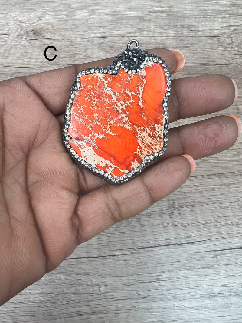 50-56mm Stunning Imperial Sea Sediment Jasper | Gemstone Pendants | Bright Colors | Natural Stone Pendant/Charm |  Crystal Bezel