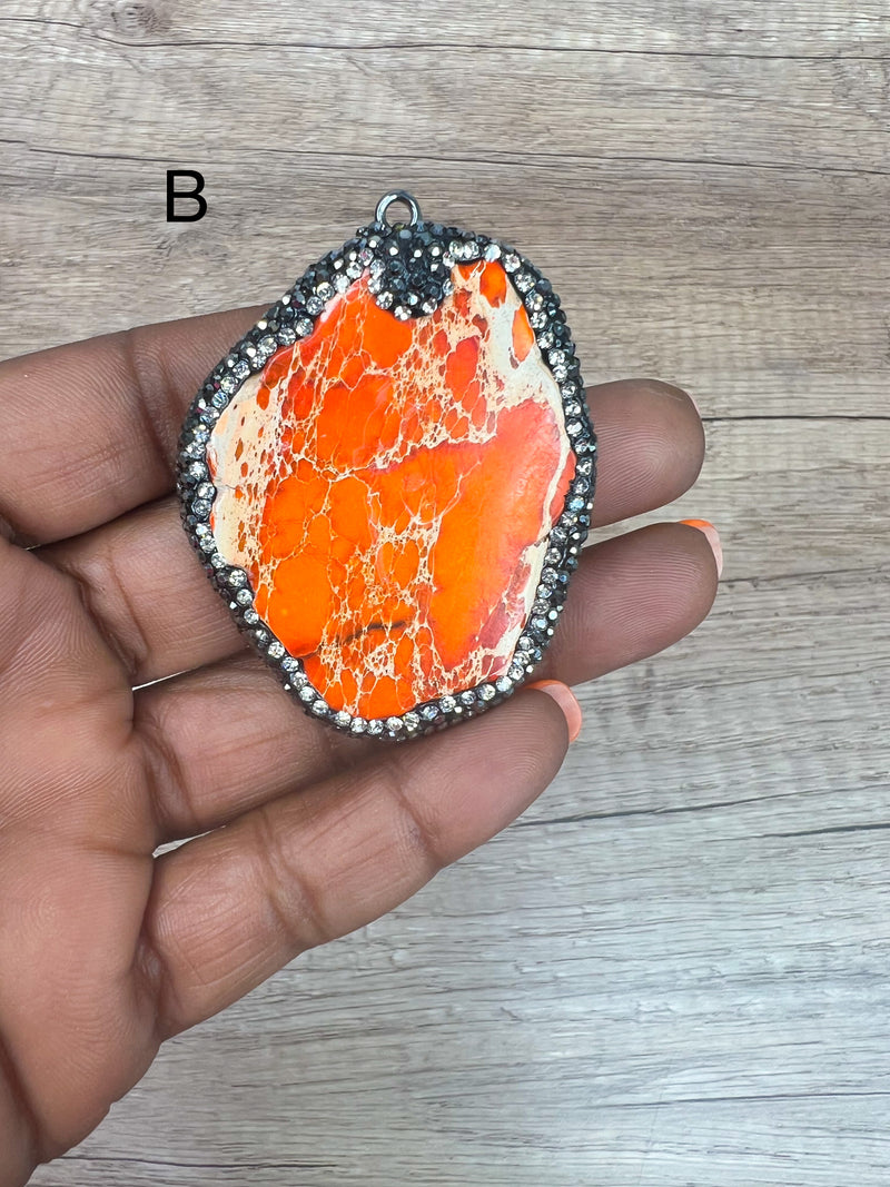 50-56mm Stunning Imperial Sea Sediment Jasper | Gemstone Pendants | Bright Colors | Natural Stone Pendant/Charm |  Crystal Bezel