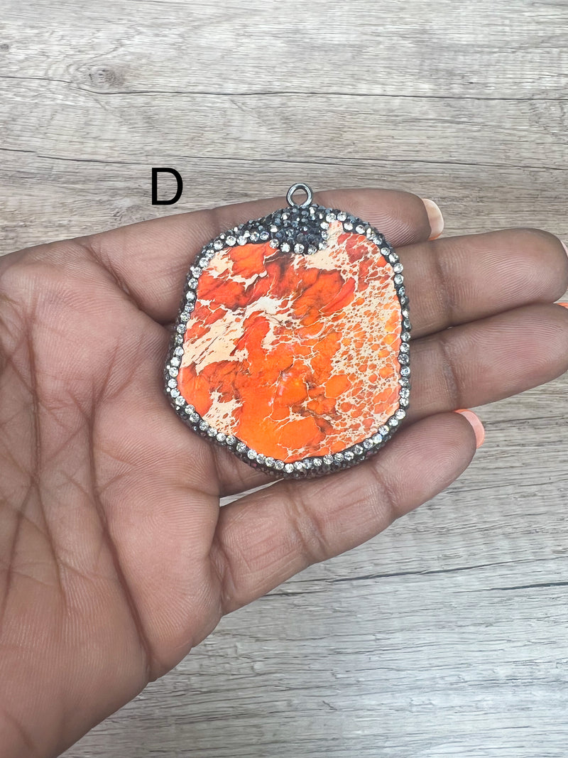 50-56mm Stunning Imperial Sea Sediment Jasper | Gemstone Pendants | Bright Colors | Natural Stone Pendant/Charm |  Crystal Bezel