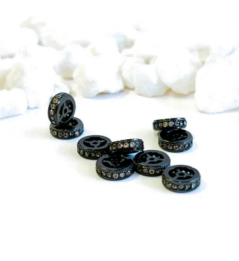 10mm Micro Pave’ Wheel Spacer Bead | Micro Pave Wheel Spacer | Rondelle Brass Micro Pave Crystal CZ Stone Bead | One Piece