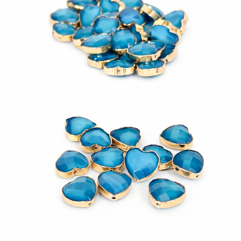 16mm Gold Trimmed Faceted Crystal Heart Beads – Sparkling Glass Beads for Jewelry Making - Multiple Colors (4 Pack)