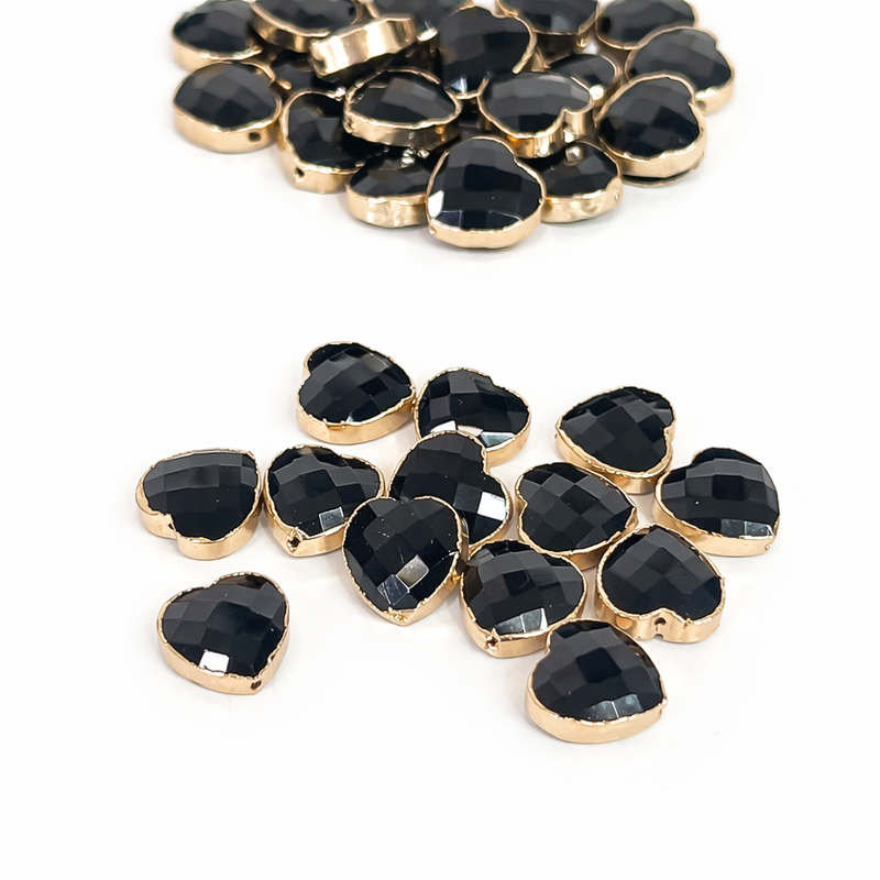 16mm Gold Trimmed Faceted Crystal Heart Beads – Sparkling Glass Beads for Jewelry Making - Multiple Colors (4 Pack)
