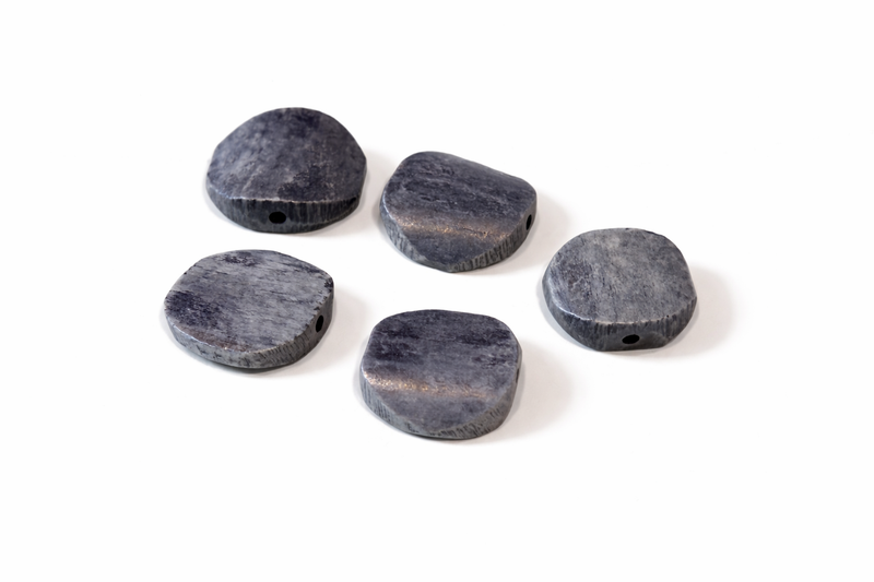 African Batik Bone Beads | Flat Hand-Carved Beads | Assorted Colors & Patterns | 20mm+ | 5-Pieces or By the Strand