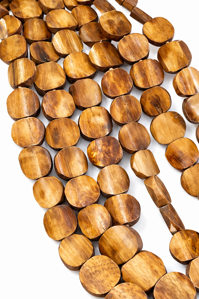 African Batik Bone Beads | Flat Hand-Carved Beads | Assorted Colors & Patterns | 20mm+ | 5-Pieces or By the Strand