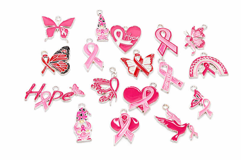 Breast Cancer Awareness Charms | Pink Ribbon, Hope & Butterfly Charms | 19 Styles | Jewelry Making Supplies | 5 Pieces