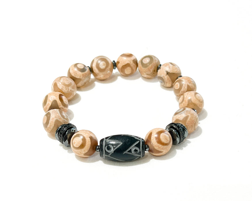 Men Gemstone Bracelets w/ Carved Jade
