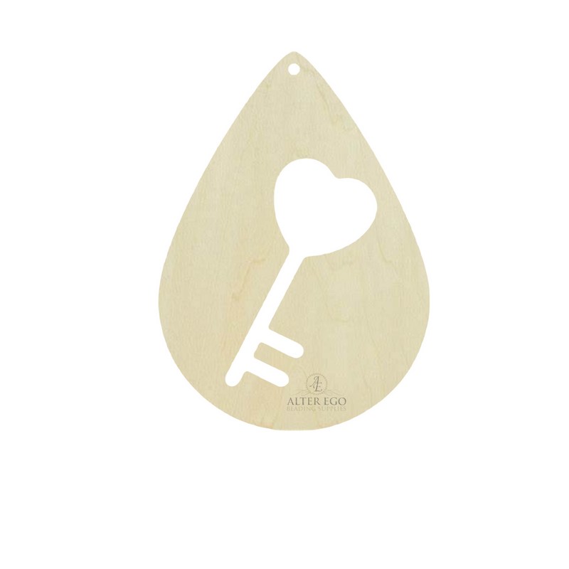Heartfelt Key Wood Blanks | 1 pair or 5 pair | BULK | With or without holes | Unfinished Wood Laser Cutout | Dangle Earring Jewelry Blanks Shape