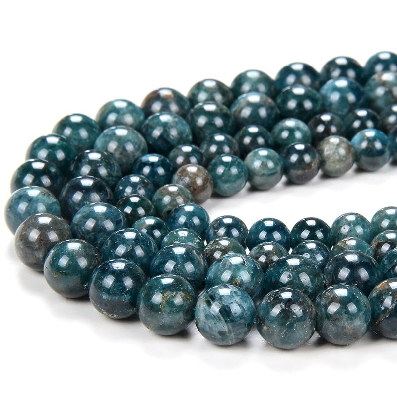 12mm Smooth Natural Apatite Gemstone Beads | Deep Blue Green Gemstone Beads | Smooth | Round | DIY Jewelry Designs | 15.5" Strand
