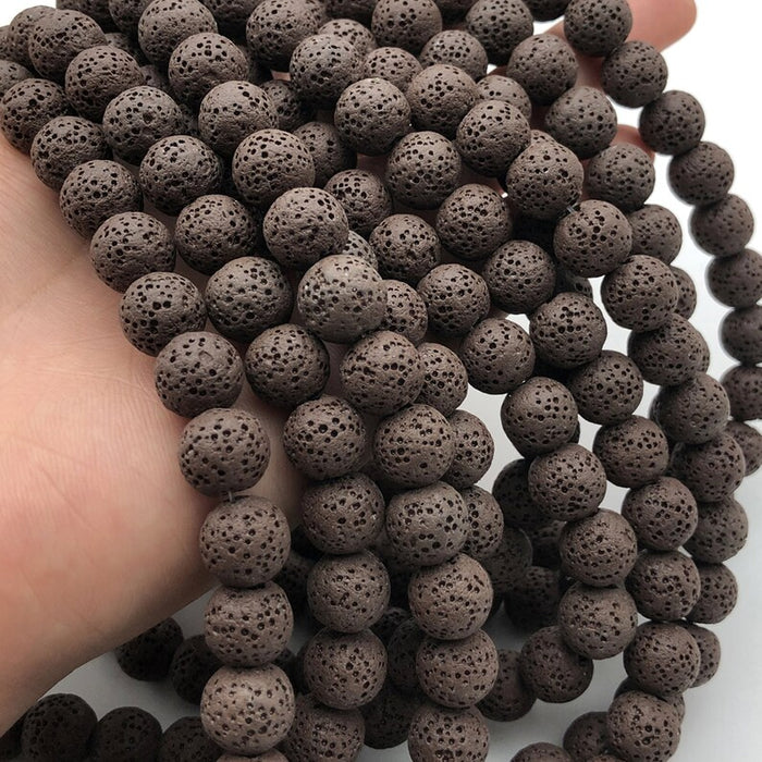 10mm Chocolate Brown Lava Beads | Volcanic Gemstone Beads | Round Jewelry Beading Stone | 38 Beads