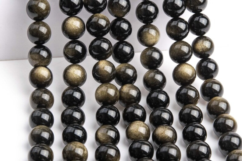 12mm Smooth Genuine Obsidian Gemstone Beads | Silver Obsidian | Gold Obsidian | DIY Jewelry Designs | 15" Strand