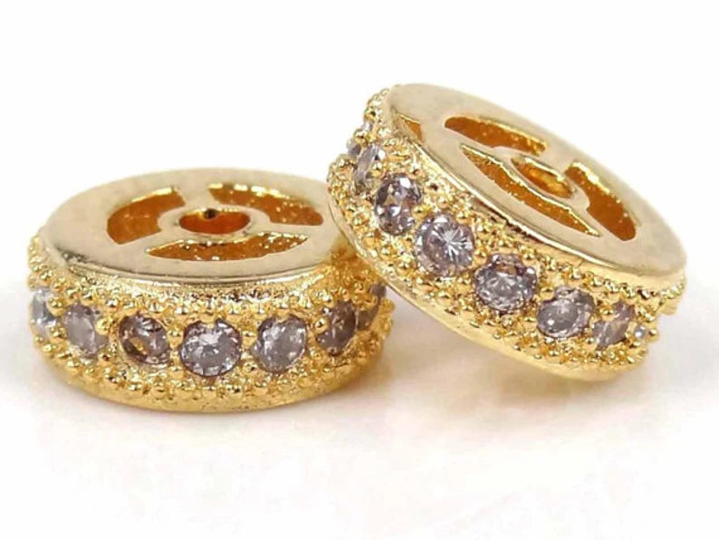 10mm Micro Pave’ Wheel Spacer Bead | Micro Pave Wheel Spacer | Rondelle Brass Micro Pave Crystal CZ Stone Bead | One Piece