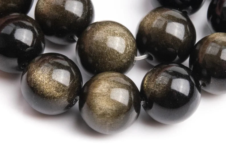 12mm Smooth Genuine Obsidian Gemstone Beads | Silver Obsidian | Gold Obsidian | DIY Jewelry Designs | 15" Strand