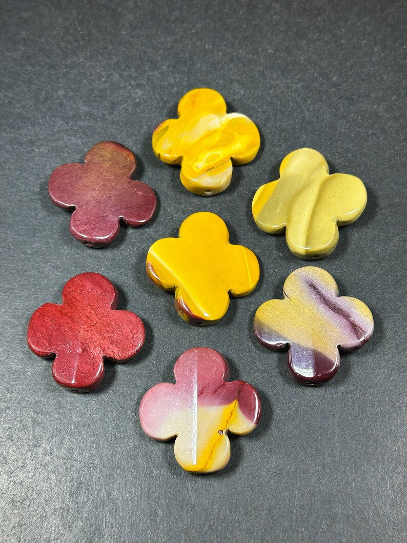 35mm Natural Mookaite Gemstone Bead | Flower Shape Bead | Beautiful Natural Red Yellow Brown Colors | Mookaite Jasper Gemstone Beads | One Bead