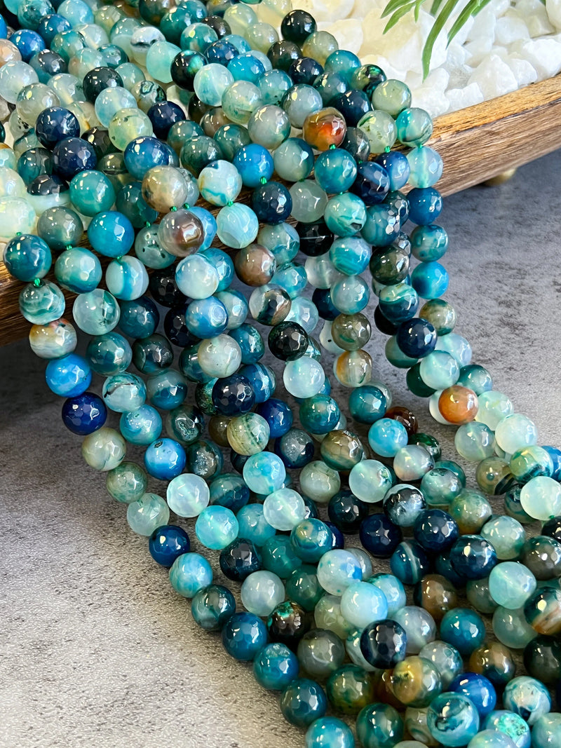 Faceted Crackle Agate | 8mm & 10mm Faceted Round Gemstone Beads | Jewelry Making DIY | Gemstone Beads | 15 Inch Strand | One Strand