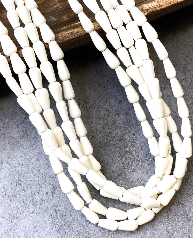 Batik Bone Beads by Strand – 30" African Bone Beads, 8x14mm Teardrop & 6-9x10mm Square Shapes