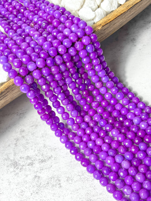 8mm Faceted Purple Jade Gemstone Beads | Stone Faceted Beads | Jade Round Beads for Jewelry Making | DIY Bracelets |15.5" Strand Approx. 50 Beads per strand