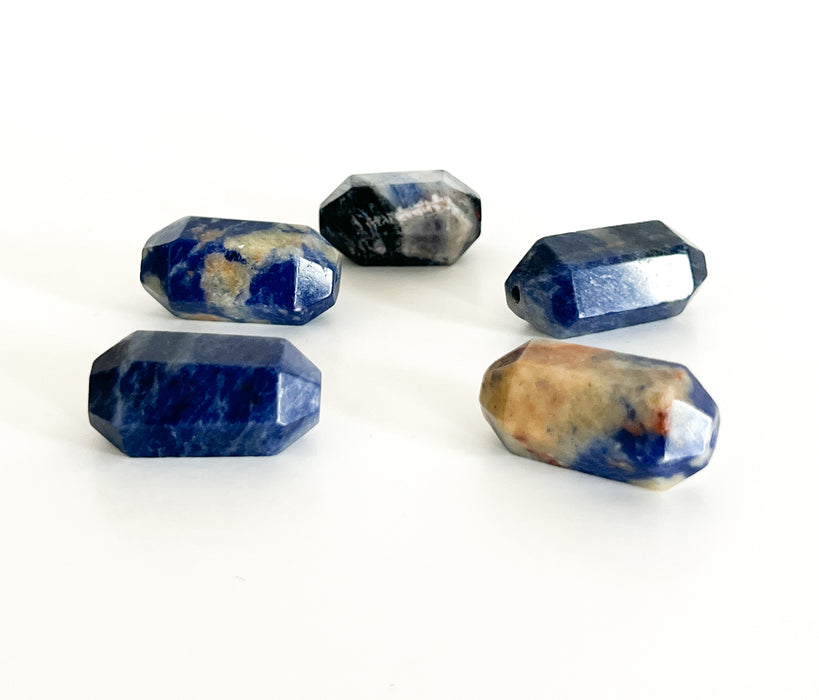 27-30mm Sodalite Gemstone Focal Beads | Natural Sodalite Stone Beads | Prism Cut Double Point | 1 piece