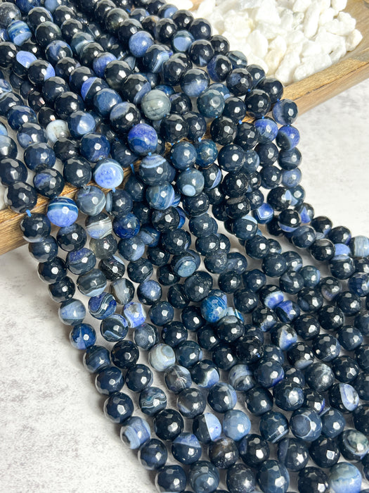 12mm Faceted Blue Banded Agate | Faceted Blue Agate | DIY Jewelry Making | 15" Strand 32 Beads per Strand