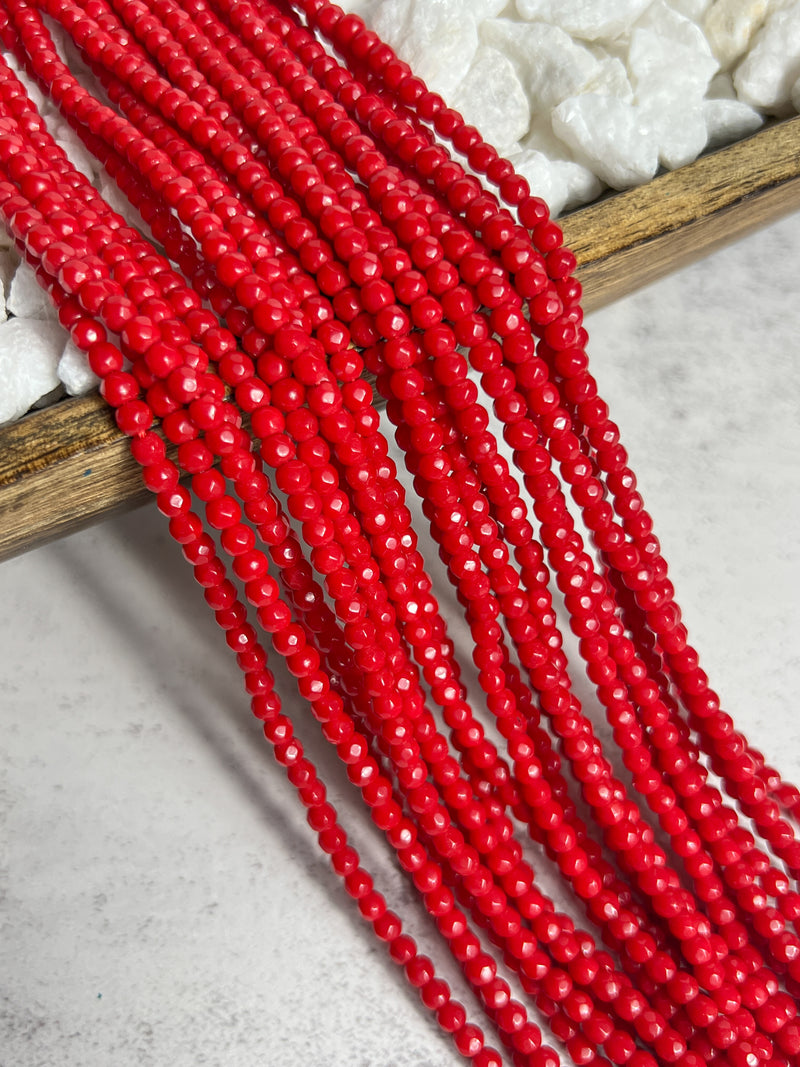 Faceted Red Agate Gemstone Beads | Bright Red Agate Gemstone Beads | 4mm-12mm | True Red Agate Gemstone Beads | 15" Strand