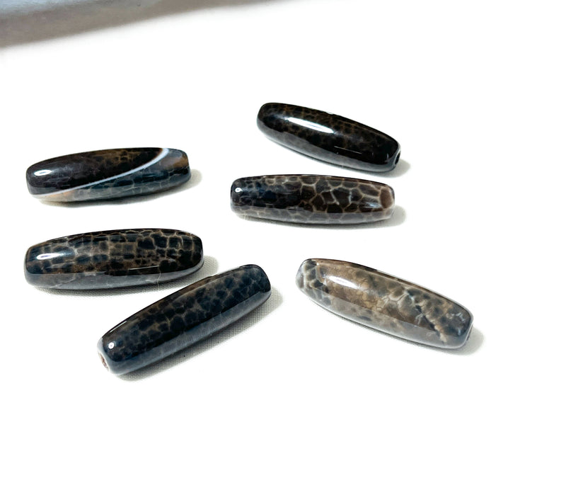 40mm Natural Dark Brown Crackle Agate Gemstone Bead | 12x40mm Barrel Shape Bead | Beautiful Natural Brown Bead | DIY Jewelry |1 Piece