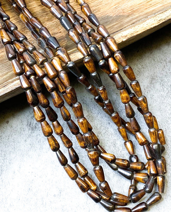 Batik Bone Beads by Strand – 30" African Bone Beads, 8x14mm Teardrop & 6-9x10mm Square Shapes