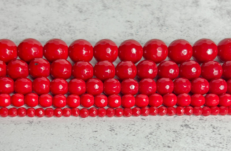 Faceted Red Agate Gemstone Beads | Bright Red Agate Gemstone Beads | 4mm-12mm | True Red Agate Gemstone Beads | 15" Strand