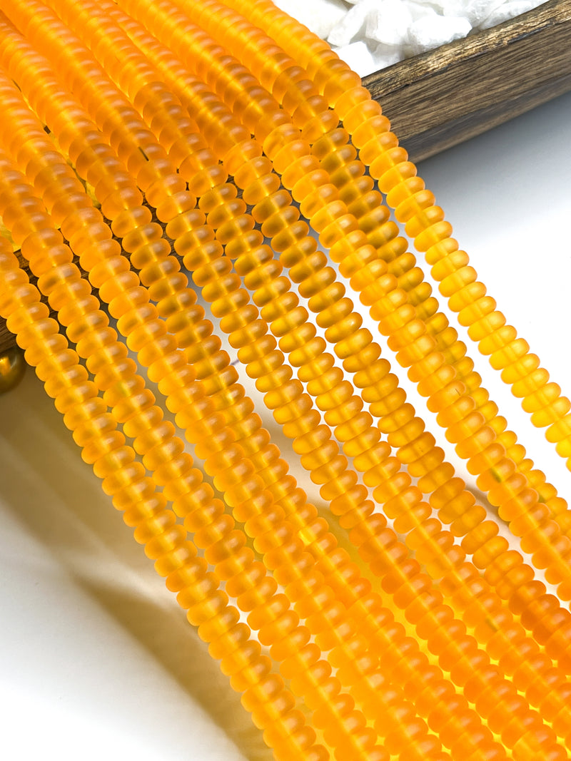 3x9mm Indian Sea glass Disc Beads | Frosted Glass Heishi Beads | 15" Strand | DIY Jewelry Designs