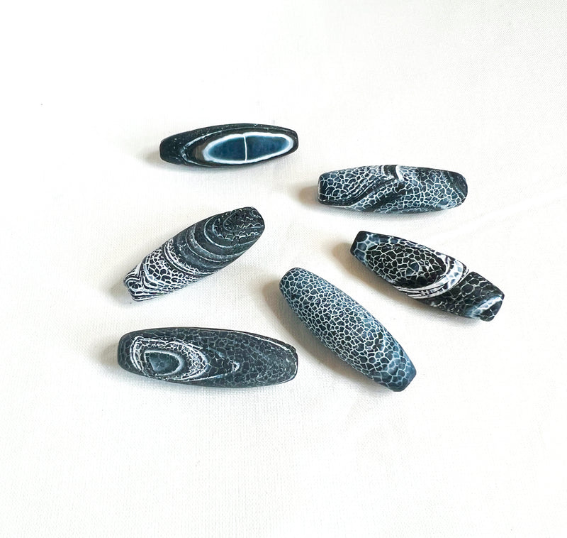 Natural Matte Agate Gemstone Bead | 12x40mm Barrel Shape Bead | Beautiful Natural Black and White Bead | DIY Jewelry |1 Piece