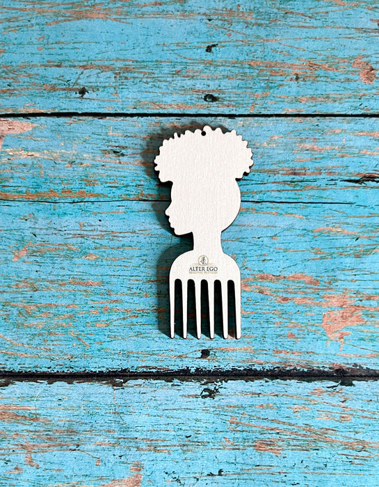 Afrocentric Nubian Woman Afro Pick Wood Earring Blanks #3 | 1 pair or 5 pair | BULK | With or without holes | Unfinished Wood Laser Cutout | Dangle Earring Jewelry Blanks Shape