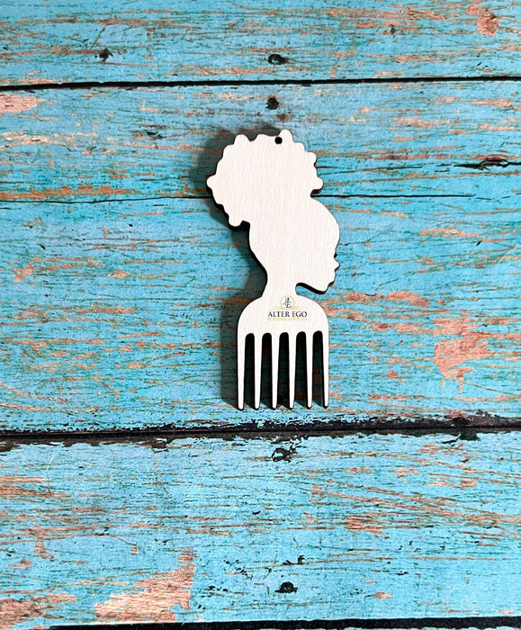 Afrocentric Nubian Woman Afro Pick Wood Earring Blanks #1 | 1 pair or 5 pair | BULK | With or without holes | Unfinished Wood Laser Cutout | Dangle Earring Jewelry Blanks Shape