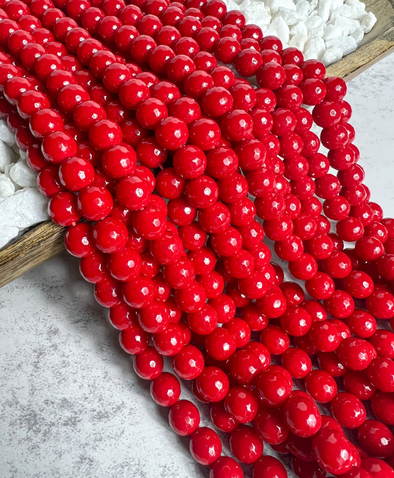 Faceted Red Agate Gemstone Beads | Bright Red Agate Gemstone Beads | 4mm-12mm | True Red Agate Gemstone Beads | 15" Strand