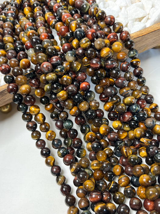 Smooth Multicolor Tigers Eye | 8mm and 10mm | Healing Properties | 15" Strand | DIY Jewelry Designs