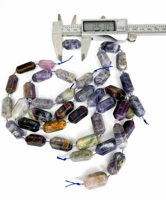 25mm Fluorite Gemstone Focal Beads | Natural Fluorite Stone Beads | Prism Cut Double Point | 1 piece