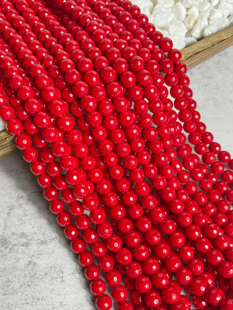 Faceted Red Agate Gemstone Beads | Bright Red Agate Gemstone Beads | 4mm-12mm | True Red Agate Gemstone Beads | 15" Strand