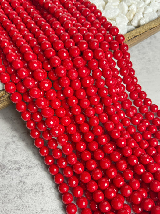 Faceted Red Agate Gemstone Beads | Bright Red Agate Gemstone Beads | 4mm-12mm | True Red Agate Gemstone Beads | 15" Strand