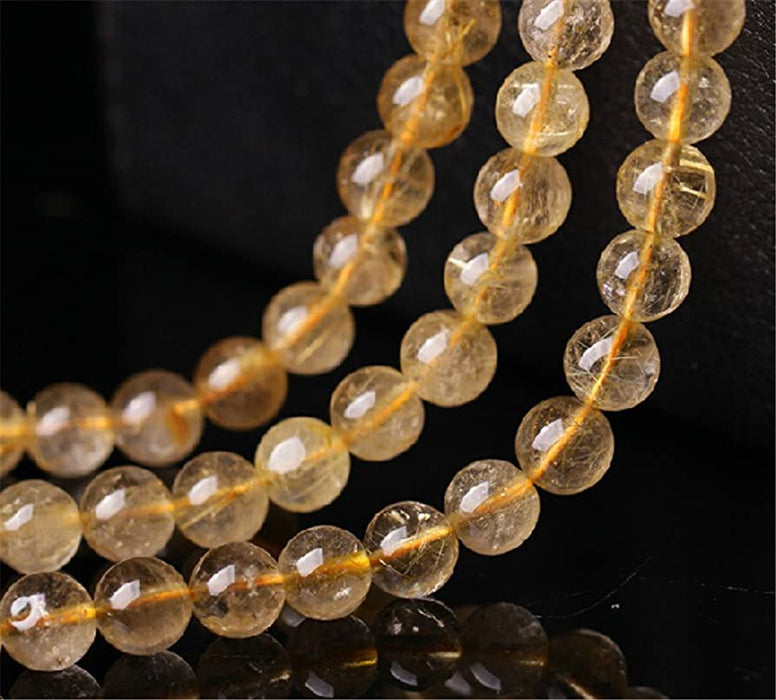 Natural Gold Rutilated Quartz Gemstone Beads | Energy Crystal Healing Beads | Gemstone for Jewelry Making | 6mm and 8mm | DIY Jewelry Making