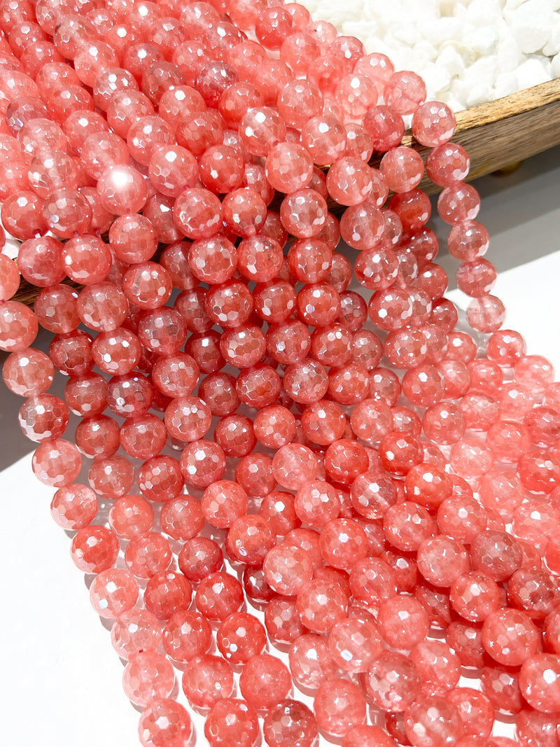 12mm Faceted Mystic Plated pink Quartz Gemstone Beads | Clear Coated Qusrtz |  Pink | DIY Gemstone Jewelry | 15” Strand 32 Beads per Strand