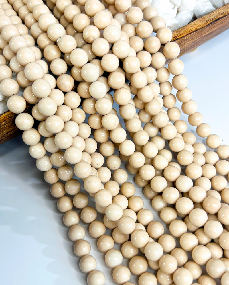 10mm Natural River Stone Jasper Gemstone Beads | Cream/Beige Colored Round Beads | DIY Craft Beads | 10mm 36 Beads per Strand