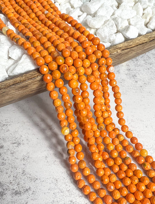 6mm Faceted Orange Agate Gemstone Beads | Faceted Orange Agate | DIY Jewelry Designs | 62 Beads per Strand