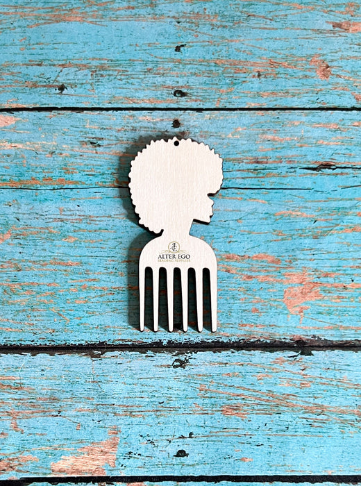 Afrocentric Nubian Woman Afro Pick Wood Earring Blanks #2 | 1 pair or 5 pair | BULK | With or without holes | Unfinished Wood Laser Cutout | Dangle Earring Jewelry Blanks Shape