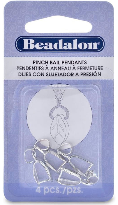 Beadalon Silver Plated Pinch Bail | Gemstone & Crystal Pendants | Silver Bails | (4) pcs | Size 22mm