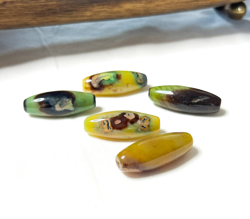 40mm Agate Gemstone Bead | 12x40mm Barrel Shape Bead | Beautiful Yellow Brown and Green | DIY Jewelry |1 Piece