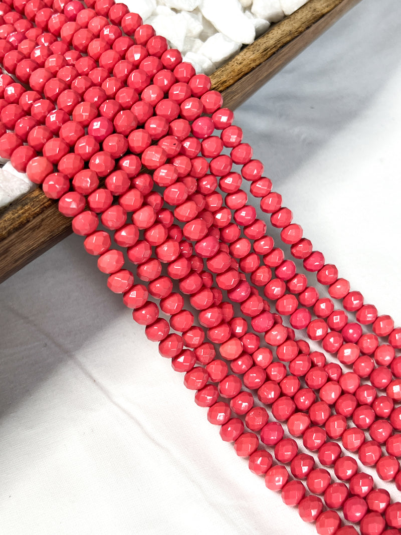 Coral Color Faceted Glass Rondelle Beads | Faceted Glass | Coral | DIY Jewelry Designs | 15 inch Strands | 61 Pcs